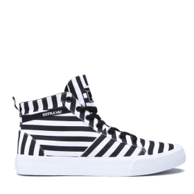 Supra STACKS MID Høye Sneakers Dame Svart/Hvite Stripete | NO-49343